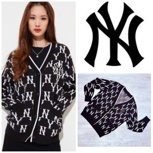 MLB NY New York button front long sleeve sweater cardigan embroidered logo